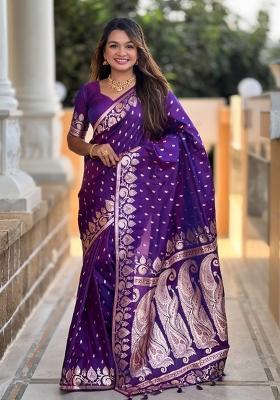 Lavender Woven Silk Saree Set