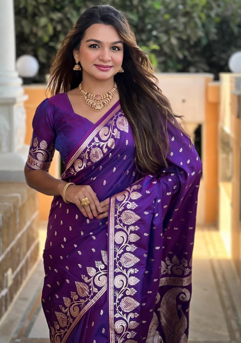 Lavender Woven Silk Saree Set