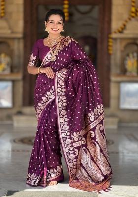 Red Woven Silk Saree Set