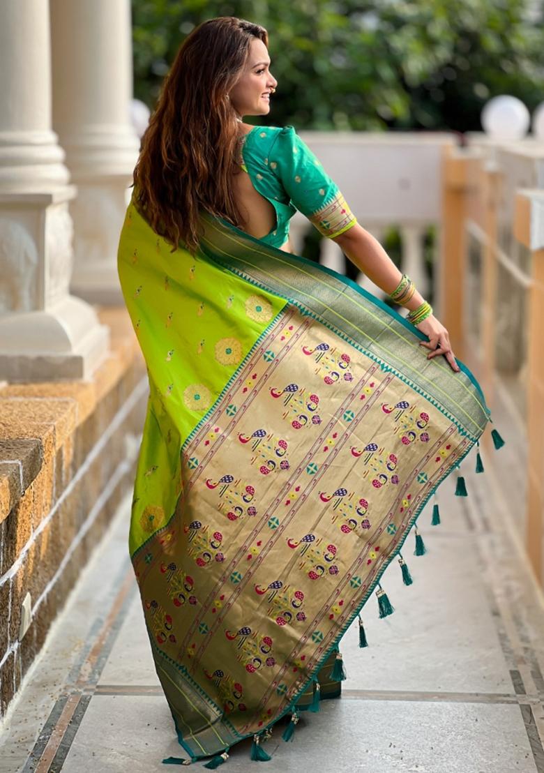 Light Green Woven Silk Saree Set
