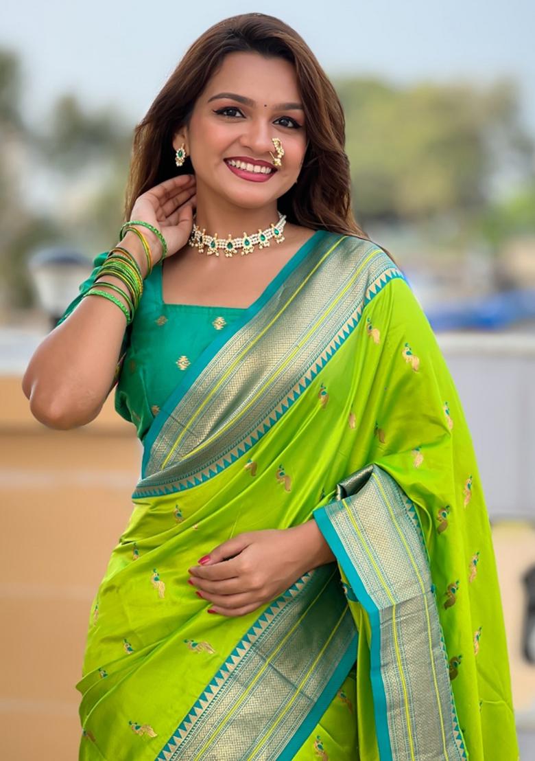 Light Green Woven Silk Saree Set