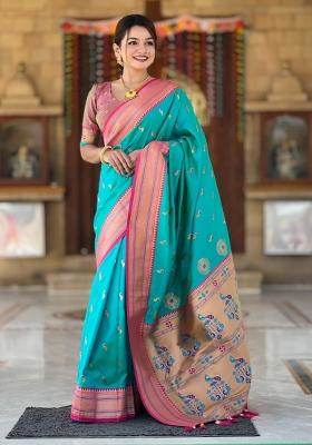 Light Amber Woven Silk Saree Set