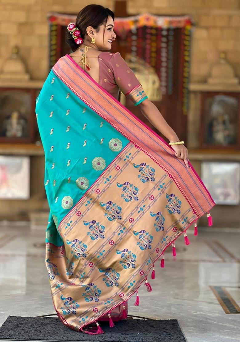 Light Amber Woven Silk Saree Set