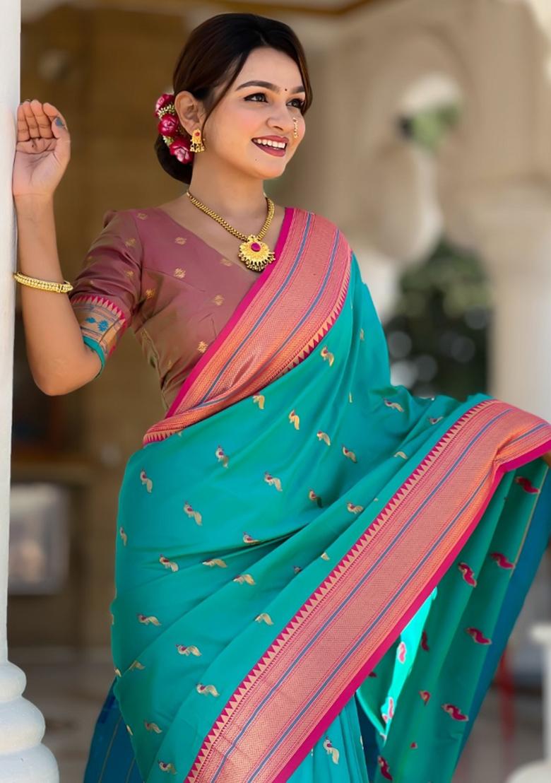 Light Amber Woven Silk Saree Set