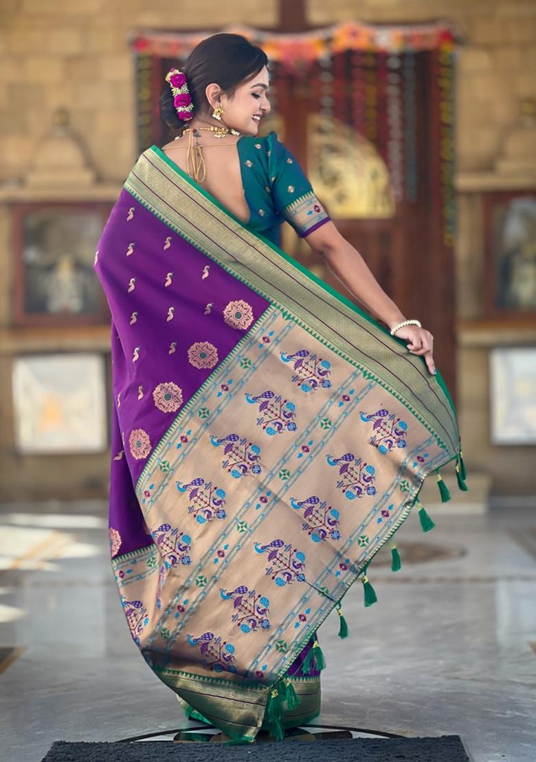 Wine Maroon Woven Silk Saree Set
