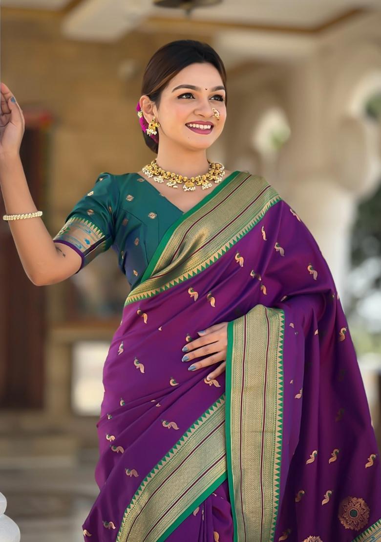Wine Maroon Woven Silk Saree Set