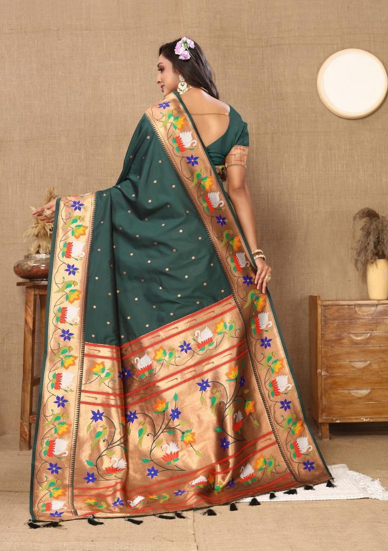 Green Woven Silk Saree Set