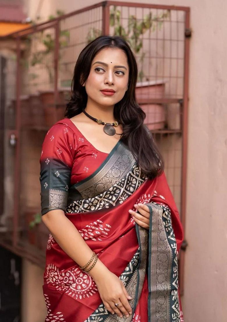 Peach Machine Embroidered Cotton Silk Saree Set