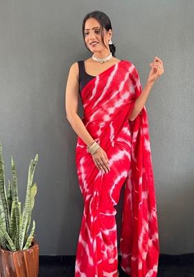 Red Machine Embroidered Georgette Saree Set