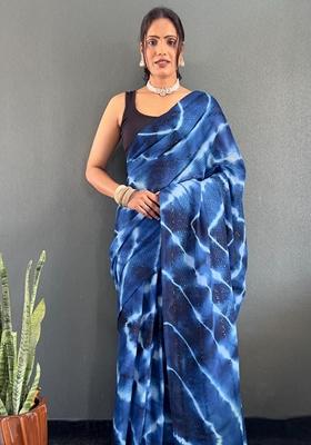 Blue Machine Embroidered Georgette Saree Set