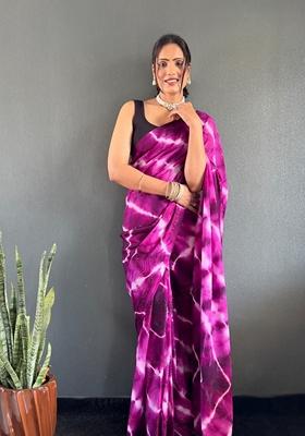 Purple Machine Embroidered Georgette Saree Set