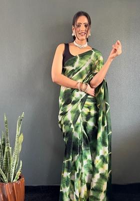 Green Machine Embroidered Georgette Saree Set