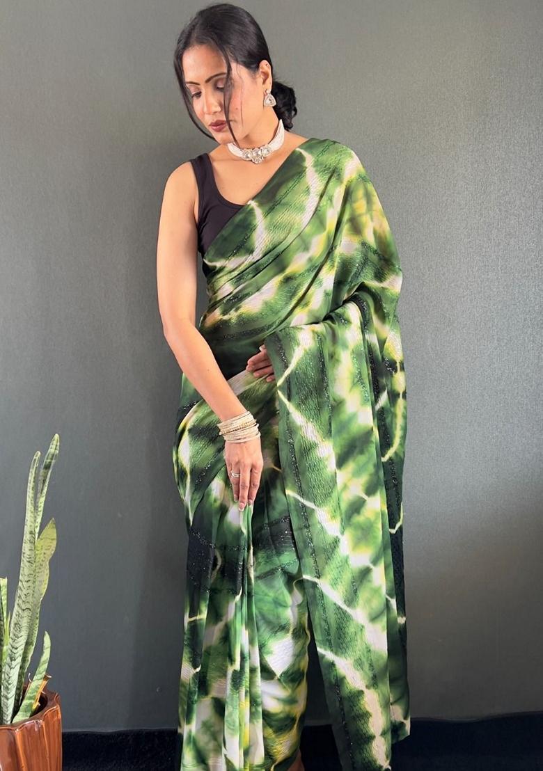 Green Machine Embroidered Georgette Saree Set