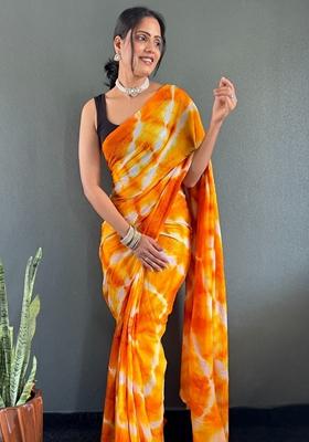 Yellow Machine Embroidered Georgette Saree Set