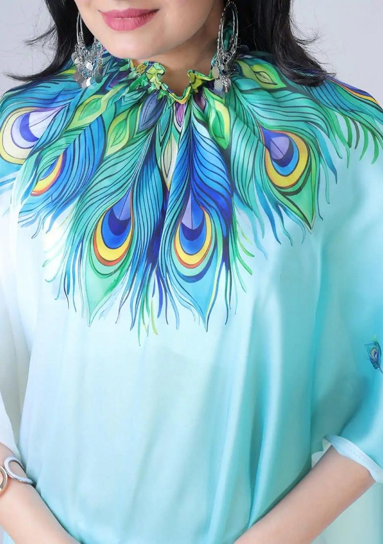 Light Blue Machine Embroidered Crepe Saree Set