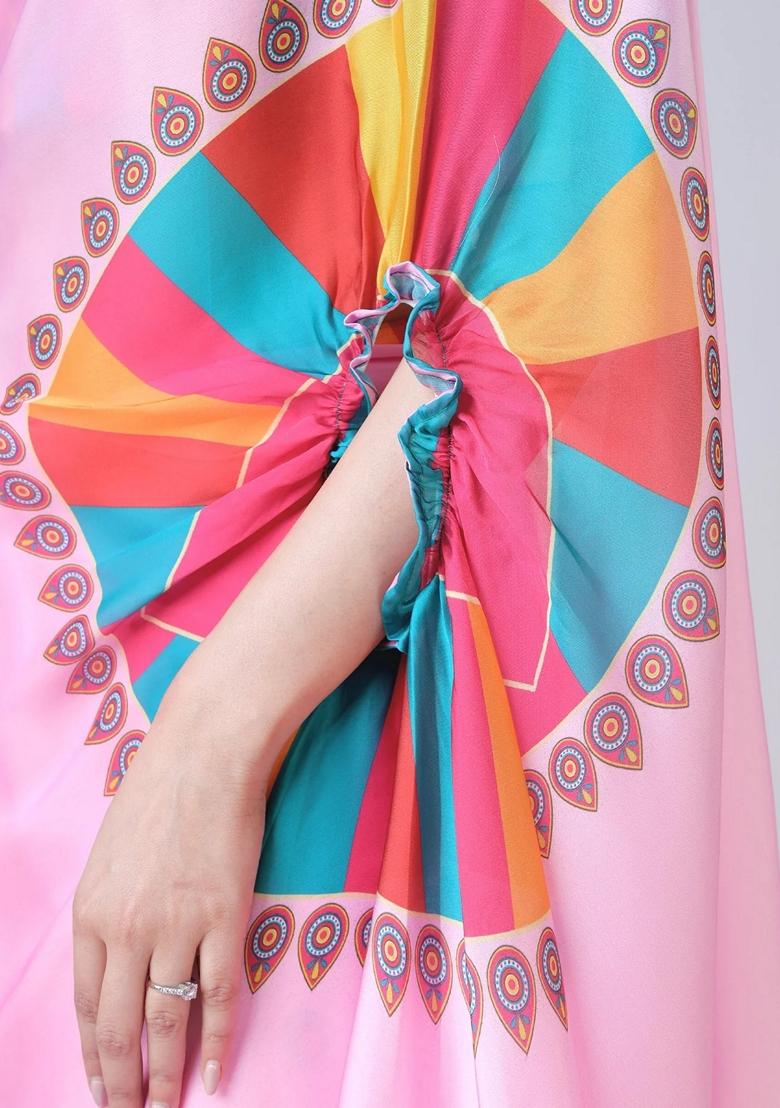 Baby Pink Machine Embroidered Crepe Saree Set