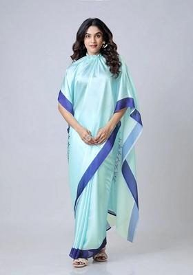 Light Blue Machine Embroidered Crepe Saree Set