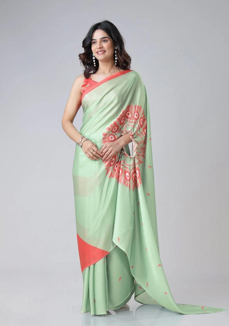 Green Machine Embroidered Crepe Saree Set