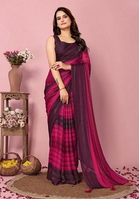 Maroon Machine Embroidered Nylon Saree Set