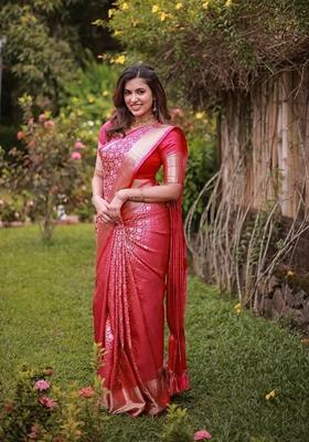 Pink Machine Embroidered Lichi Silk Saree Set