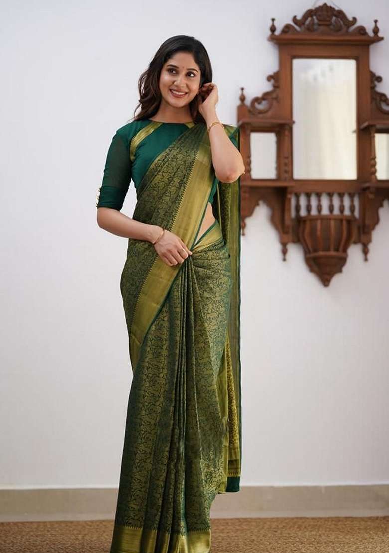 Teal Blue Machine Embroidered Lichi Silk Blend Saree Set for Diwali and Festive Wear - Indya