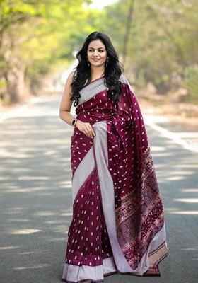 Brown Machine Embroidered Banarasi Silk Saree Set