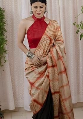 Multicolor Machine Embroidered Chanderi Cotton Saree Set