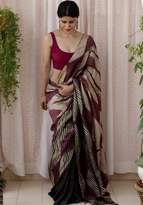 Purple Machine Embroidered Chanderi Cotton Saree Set