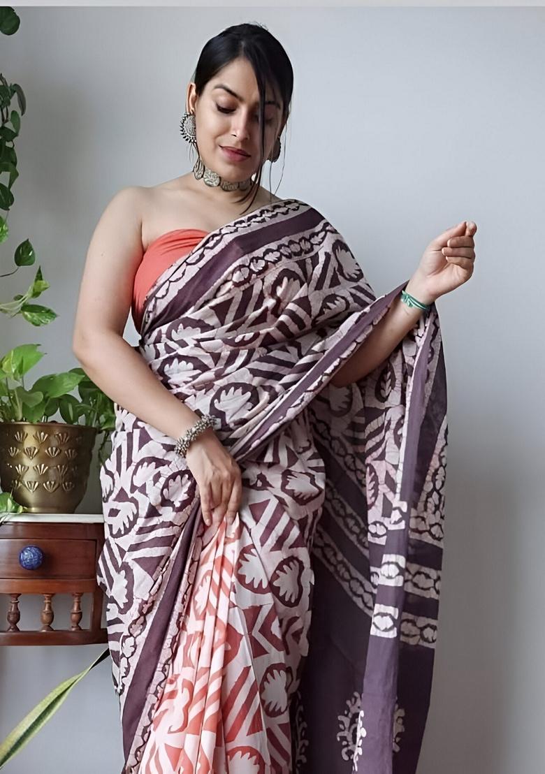 Multicolor Machine Embroidered Linen Saree Set