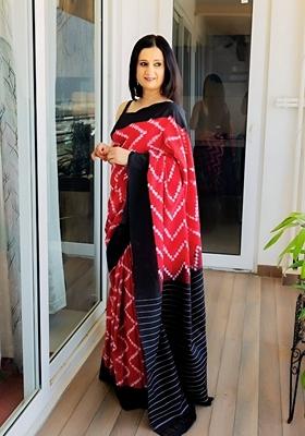 Pink Machine Embroidered Linen Saree Set