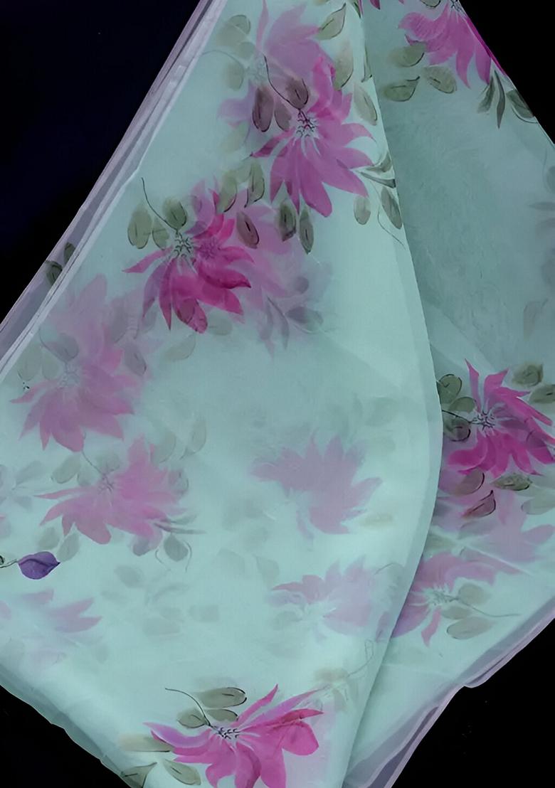 Sky Blue Machine Embroidered Organza Silk Saree Set