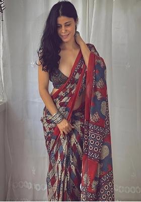 Multicolor Machine Embroidered Chanderi Cotton Saree Set