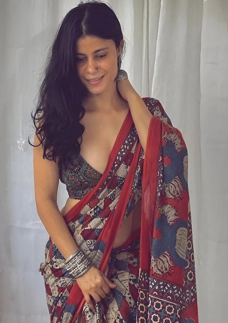 Multicolor Machine Embroidered Chanderi Cotton Saree Set