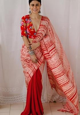 Multicolor Machine Embroidered Chanderi Cotton Saree Set