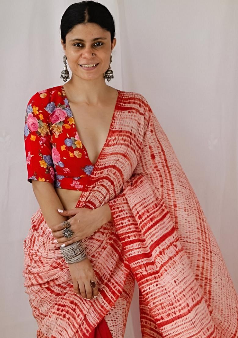 Multicolor Machine Embroidered Chanderi Cotton Saree Set