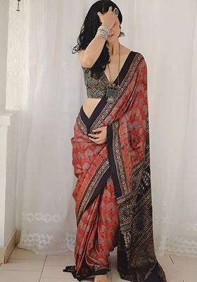Multicolor Machine Embroidered Chanderi Cotton Saree Set