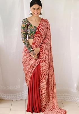 Multicolor Machine Embroidered Chanderi Cotton Saree Set