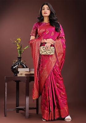 Magenta Zari Work Silk Saree Set