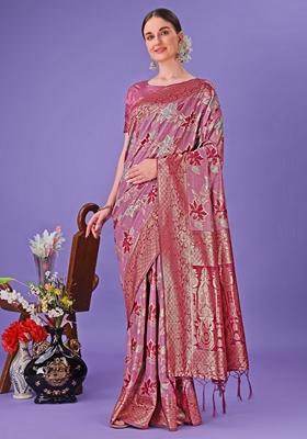 Pink Zari Work Cotton Saree Set