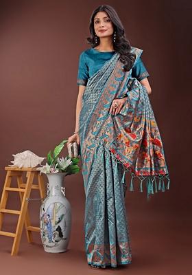 Magenta Zari Work Silk Saree Set