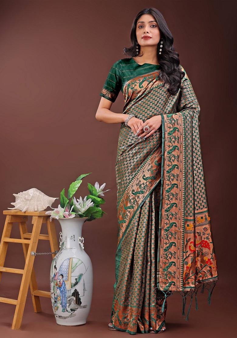 Red Zari Work Silk Saree Set