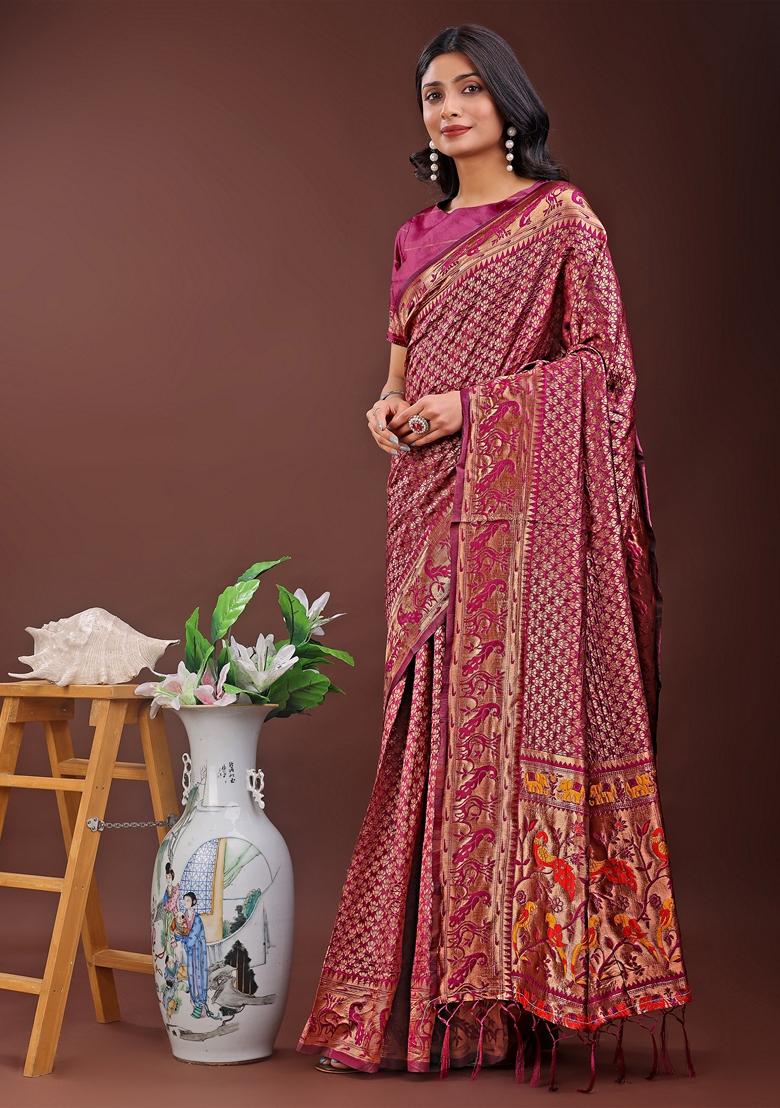 Red Zari Work Silk Saree Set