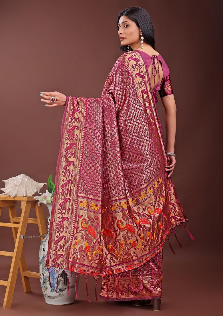 Red Zari Work Silk Saree Set