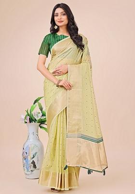 Light Green Printed Organza Saree Set