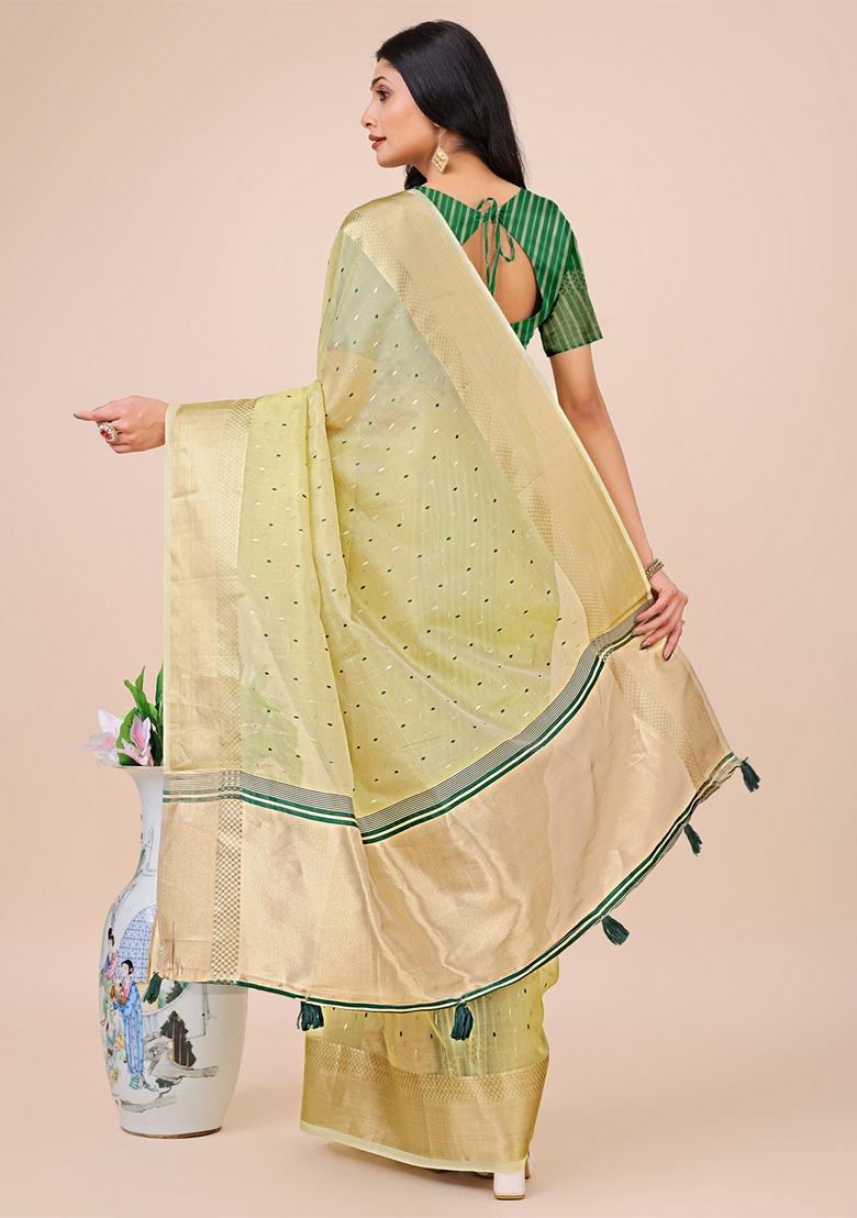 Light Green Printed Organza Saree Set