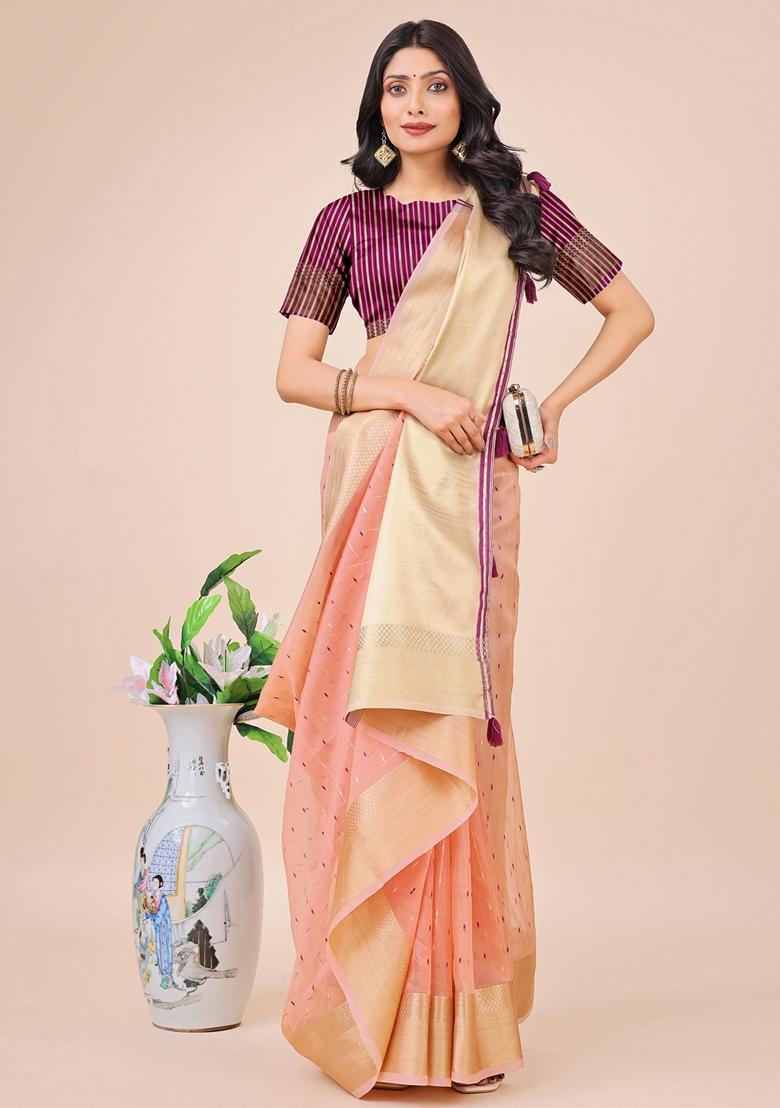 Light Pink Printed Organza Saree Set