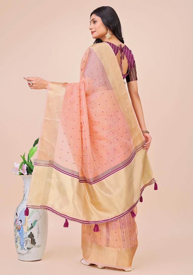 Light Pink Printed Organza Saree Set
