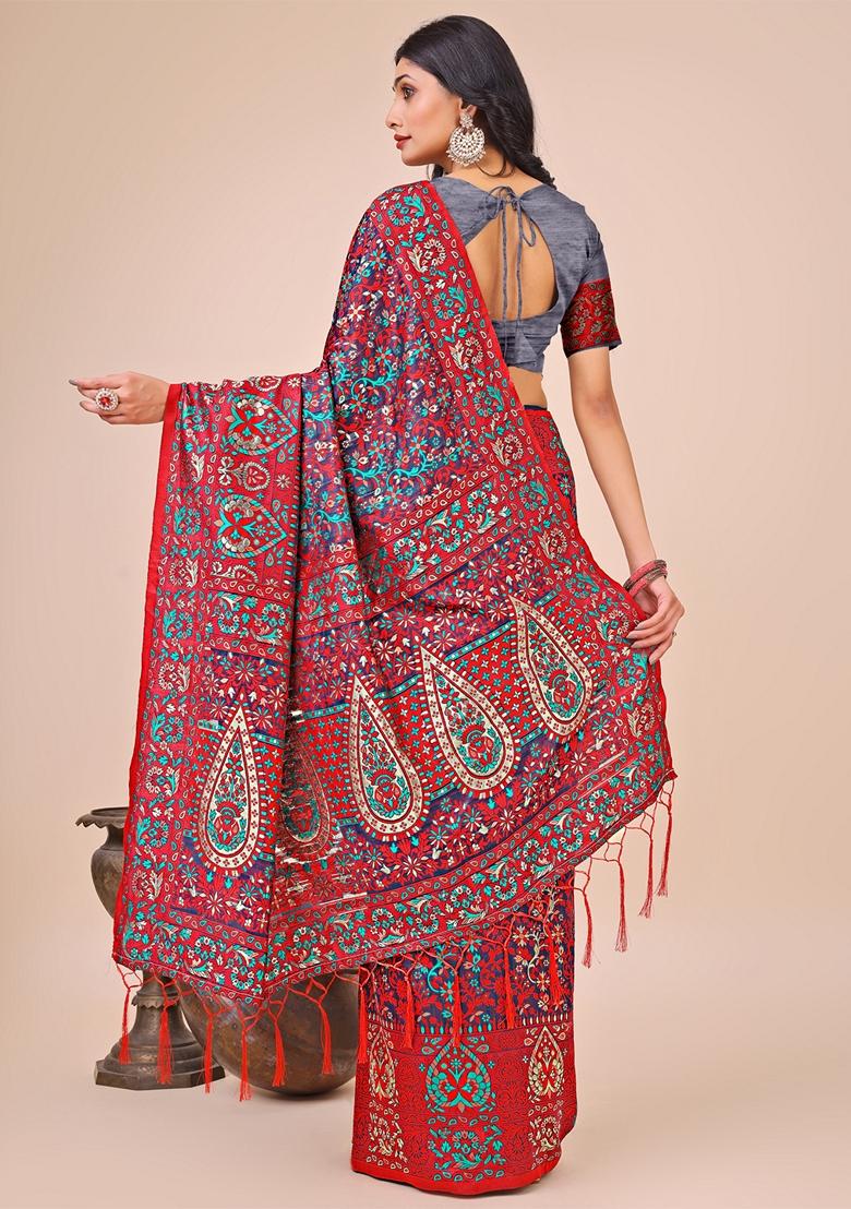 Pink Zari Work Cotton Saree Set