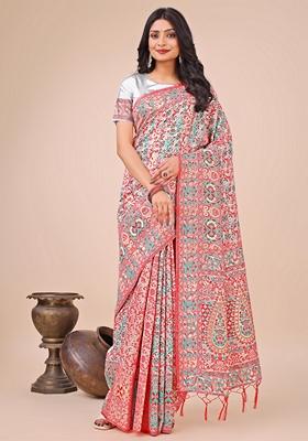 White Zari Work Cotton Saree Set