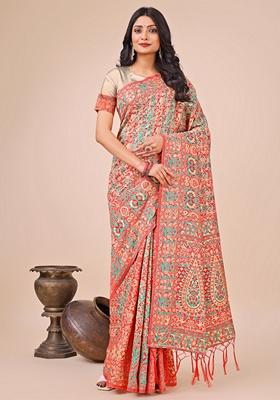 Cream Zari Work Cotton Saree Set